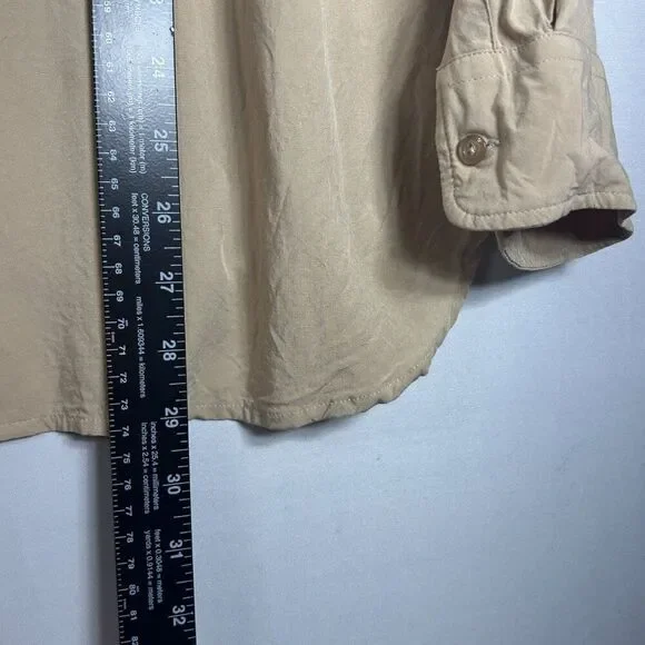 LRL Ralph Lauren ladies Lace up Blouse Large brown capsule career button front - Picture 8 of 11